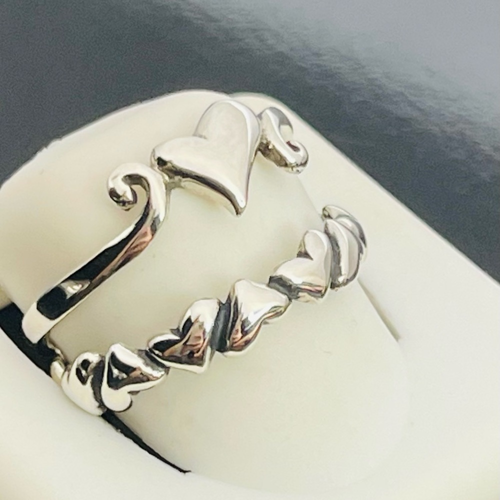 Solid 925 Silver Size 9 Heart Ring Set - image 3